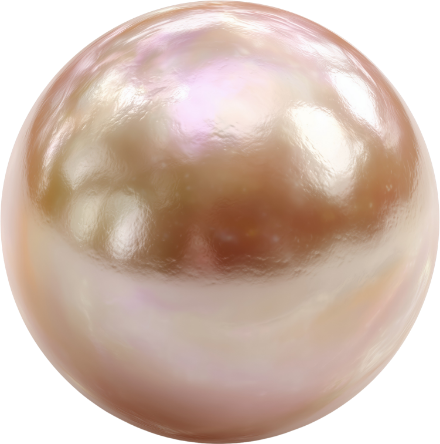 Close-up of a metallic pearl with a shiny, smooth surface and soft iridescent colors.