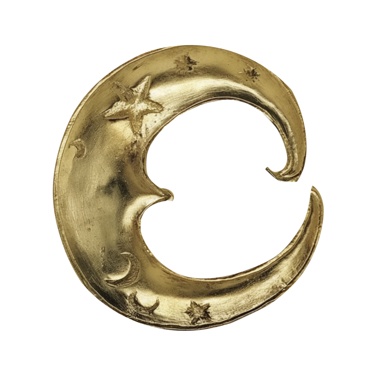 Gold crescent moon and star-shaped decorations.