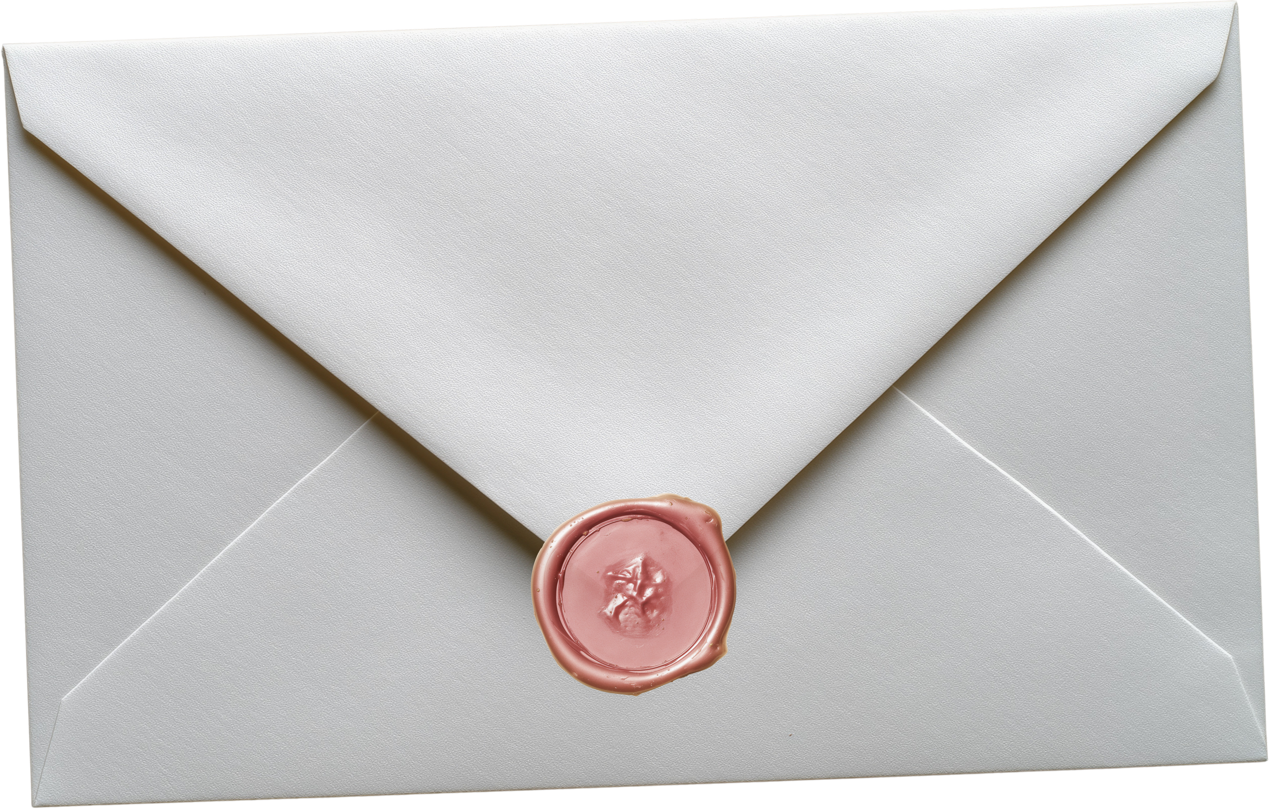 A white envelope with a pink wax seal on the flap.