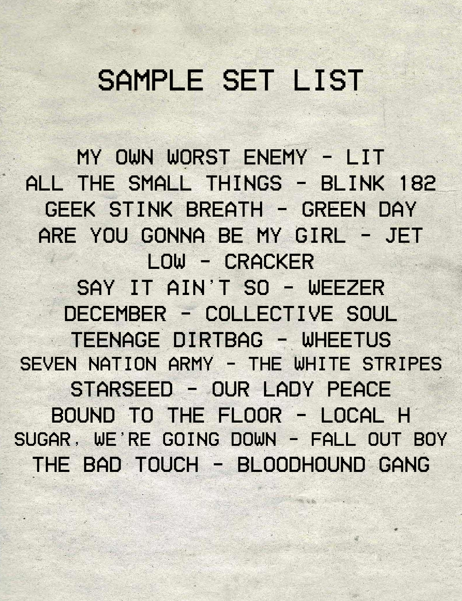 Sample Set List