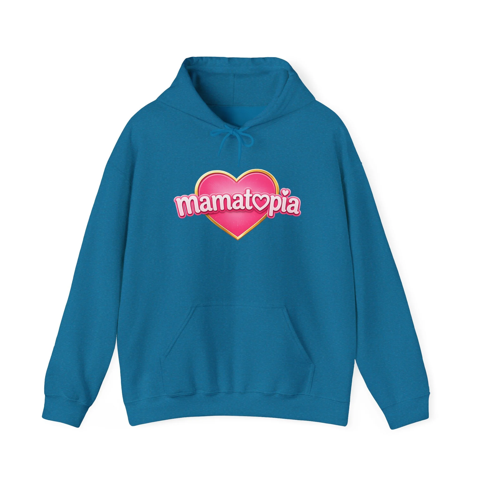 Momtopia Heart Logo Hoodie — Cute Pink Graphic Pullover for Moms