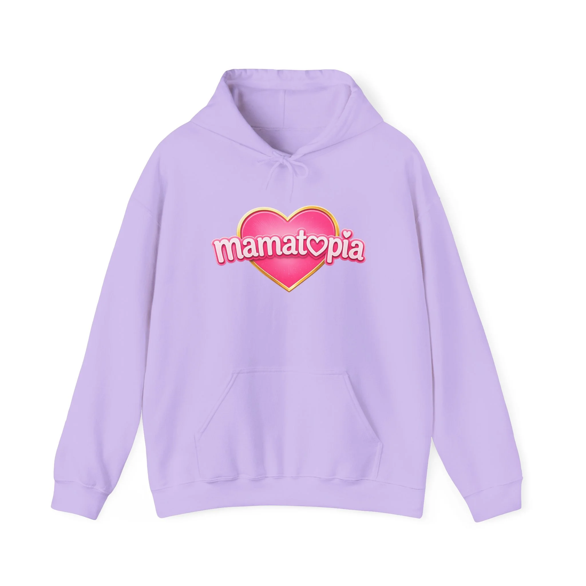 Momtopia Heart Logo Hoodie — Cute Pink Graphic Pullover for Moms