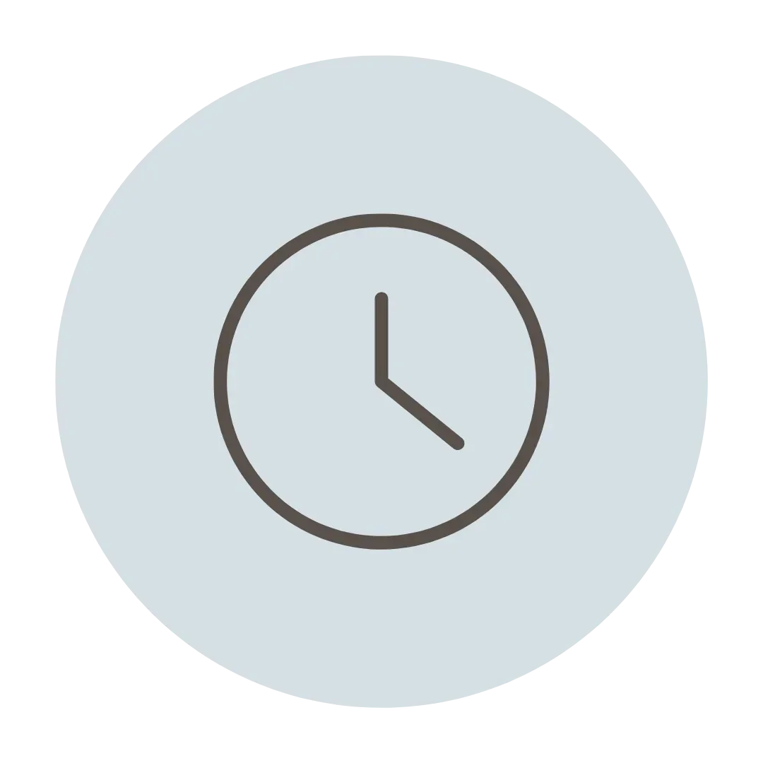 A clock icon inside a gray circle indicating time or schedule.