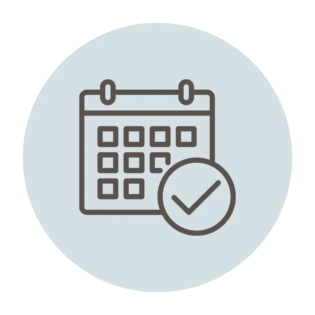 Calendar icon with a checkmark indicating scheduling or planning.