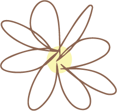 Abstract flower design with a light yellow center and brown outline petals.