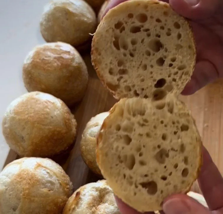 Thanksgiving dinner rolls showing a soft, airy crumb