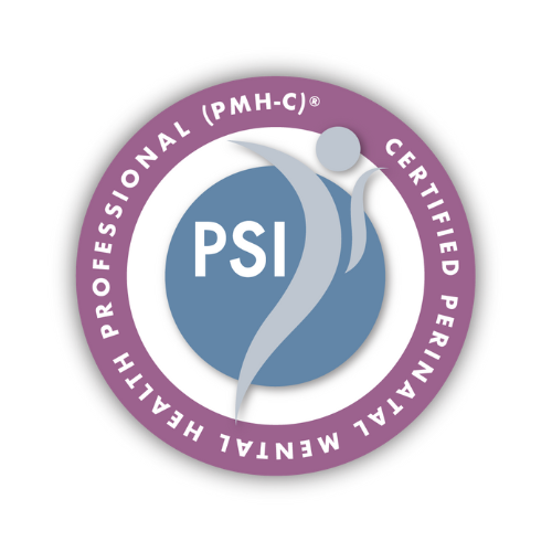 PSI Certified Perinatal Professional badge with purple and black border, featuring a stylized human figure and text.