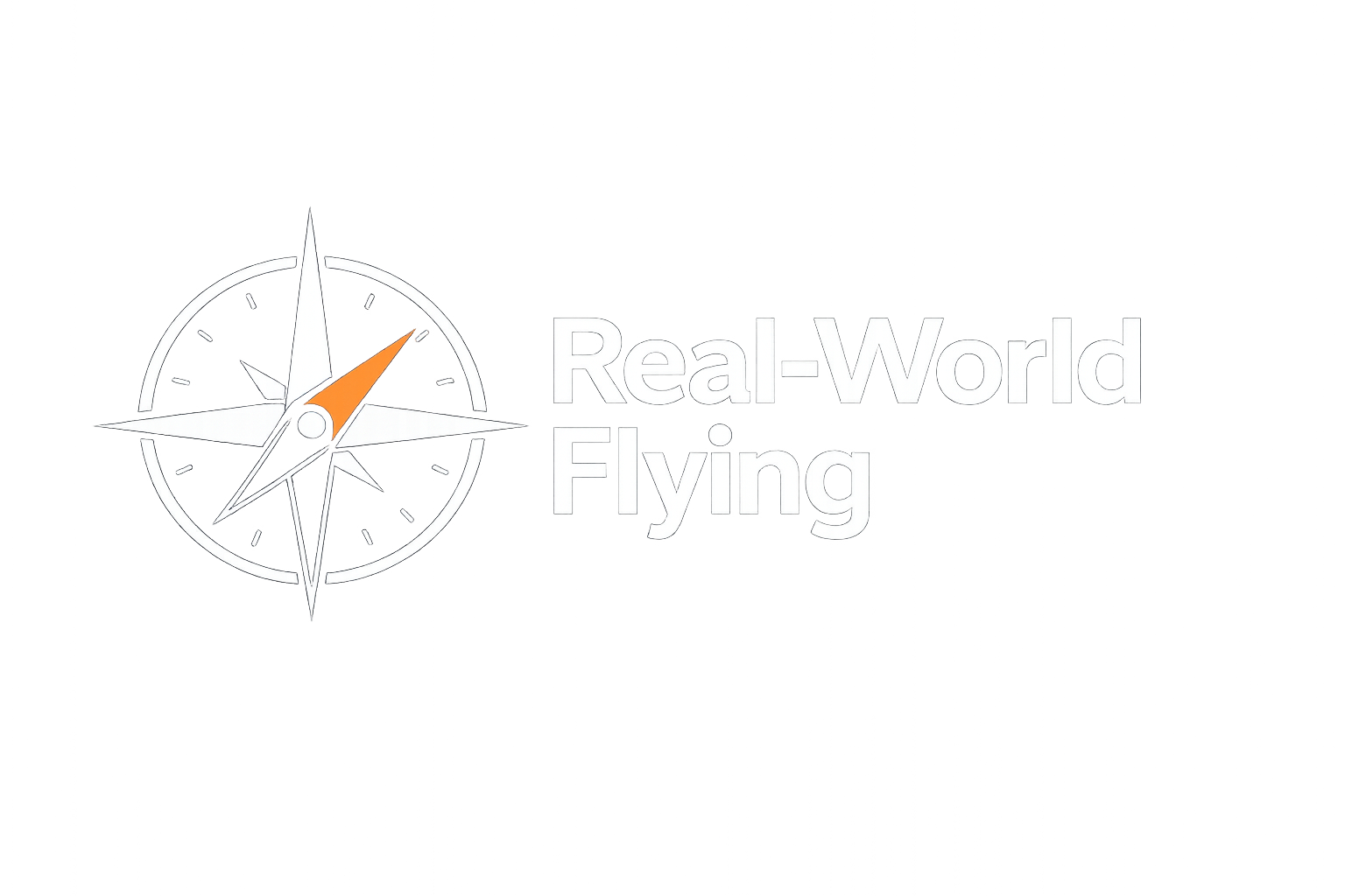 Logo of 'Real-World Flying' featuring a compass with a needle pointing northeast.