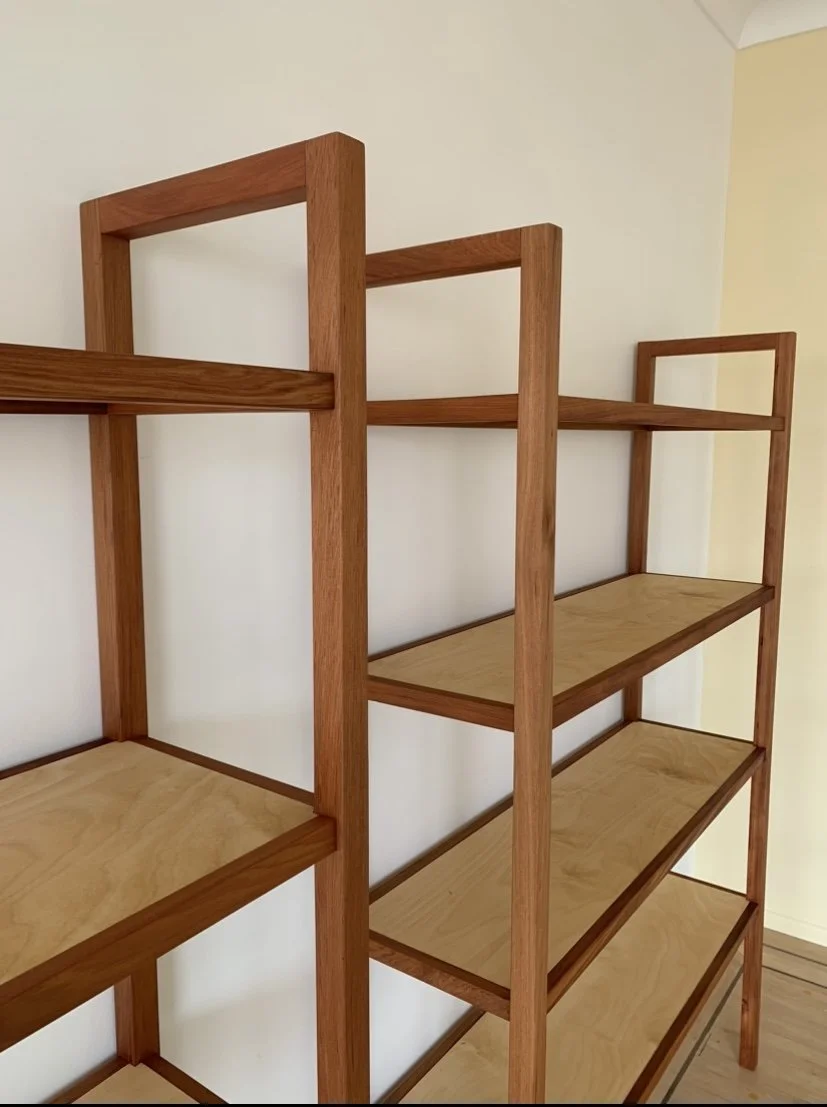 Tōtara Display Shelves with Ply Inserts for coffee shop fit out / Whitianga, 2023.