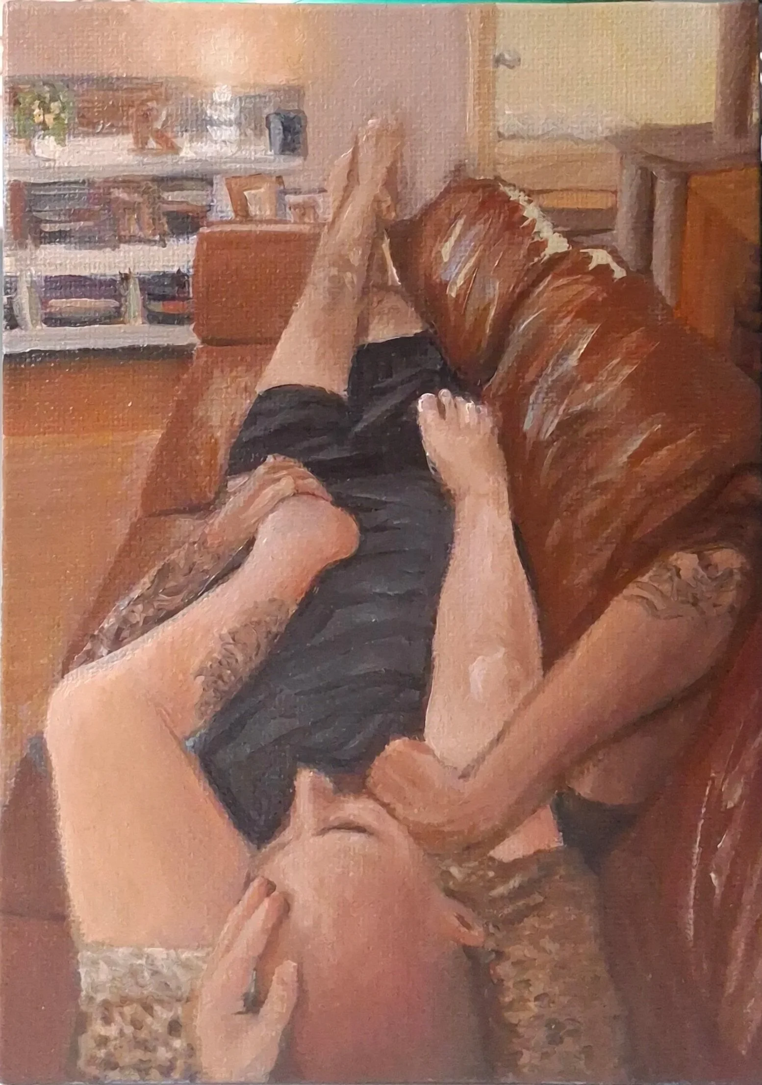 Lounging - 2025, oil on board (A5)