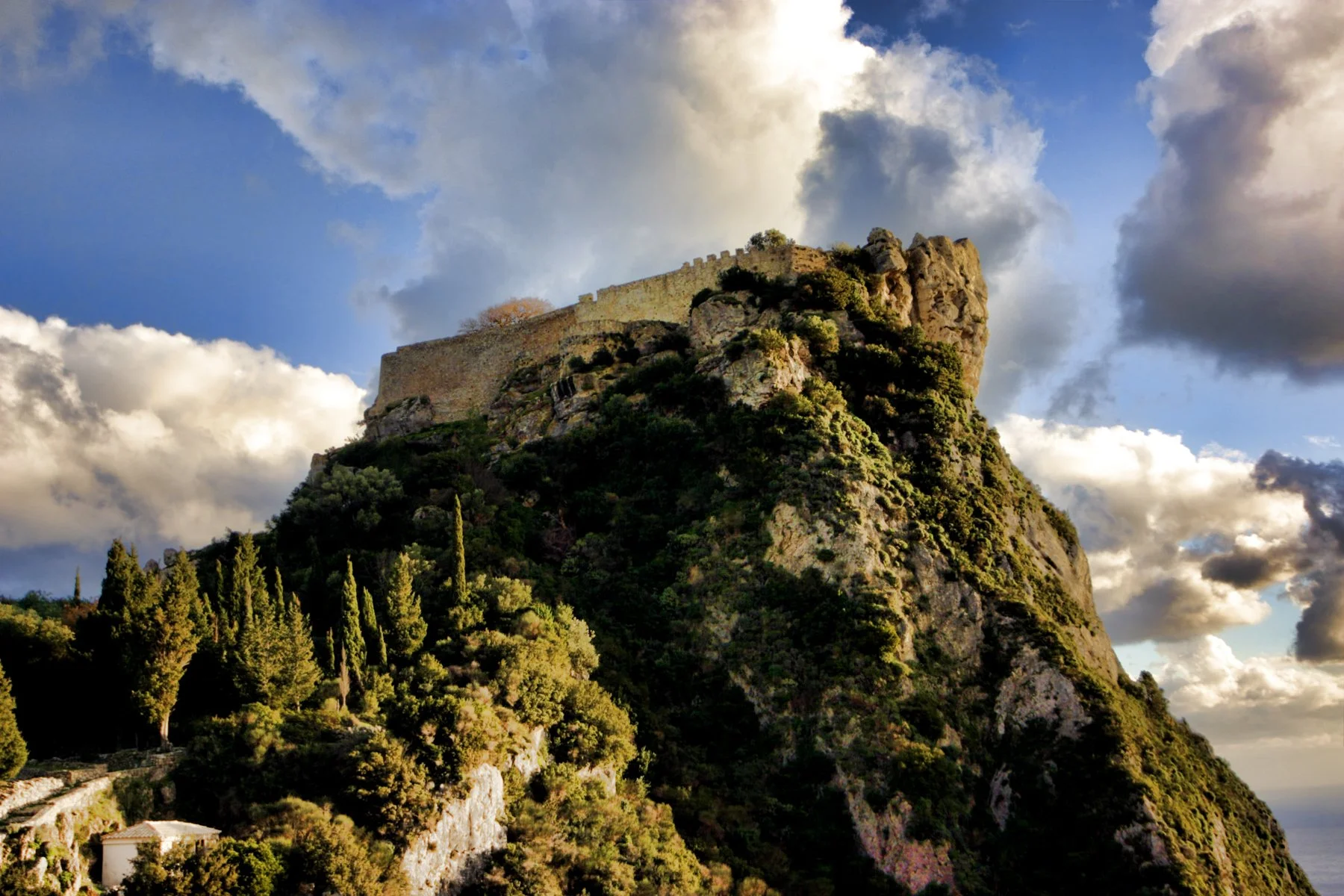 Angelokastro, the historic Byzantine fortress overlooking Paleokastritsa on the west coast of Corfu, Greece.