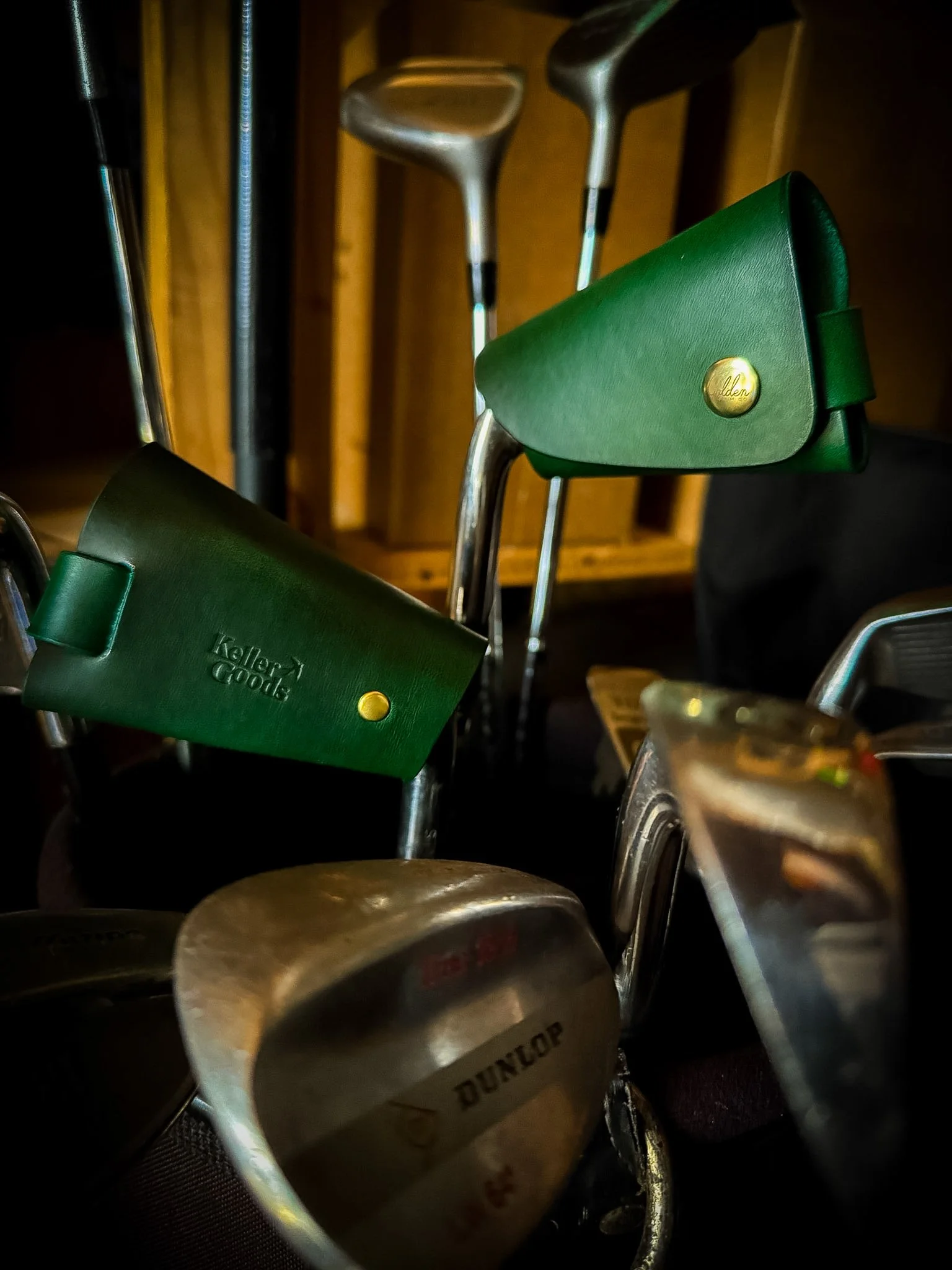 Custom golf head covers that can be monogrammed or have the hardware customized for your brand.