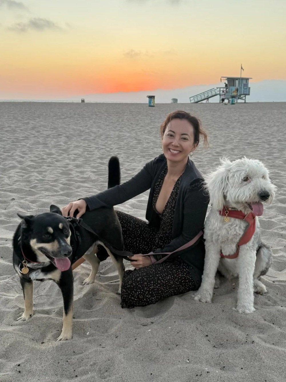 Maria Robson with Harry and Sally. Venice Beach. Sunset