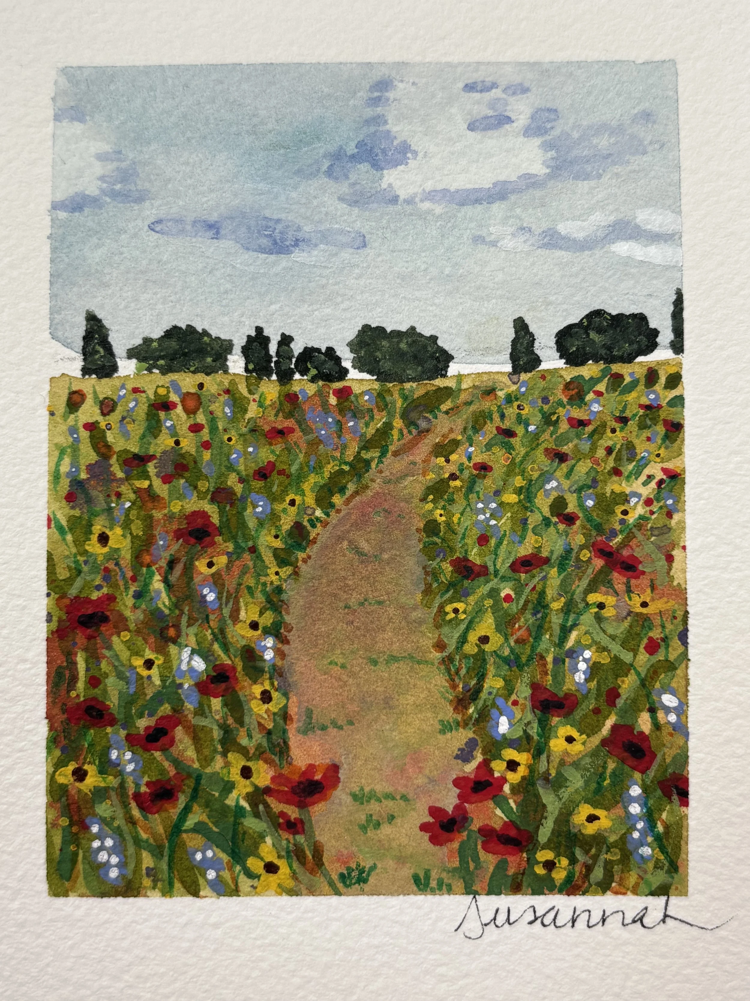 Red Poppy Meadow - 4x5,  $125,  Sold