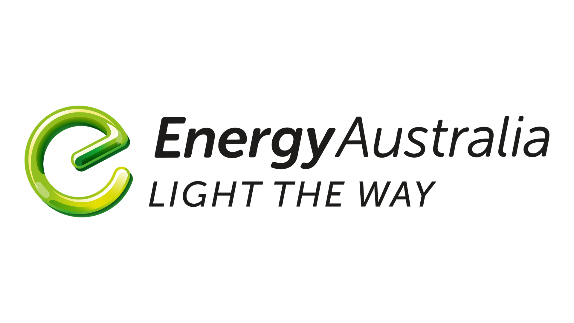 Logo for Energy Australia featuring a green circular symbol with a lightning bolt, with the text 'Energy Australia' and the tagline 'Light the Way' underneath.