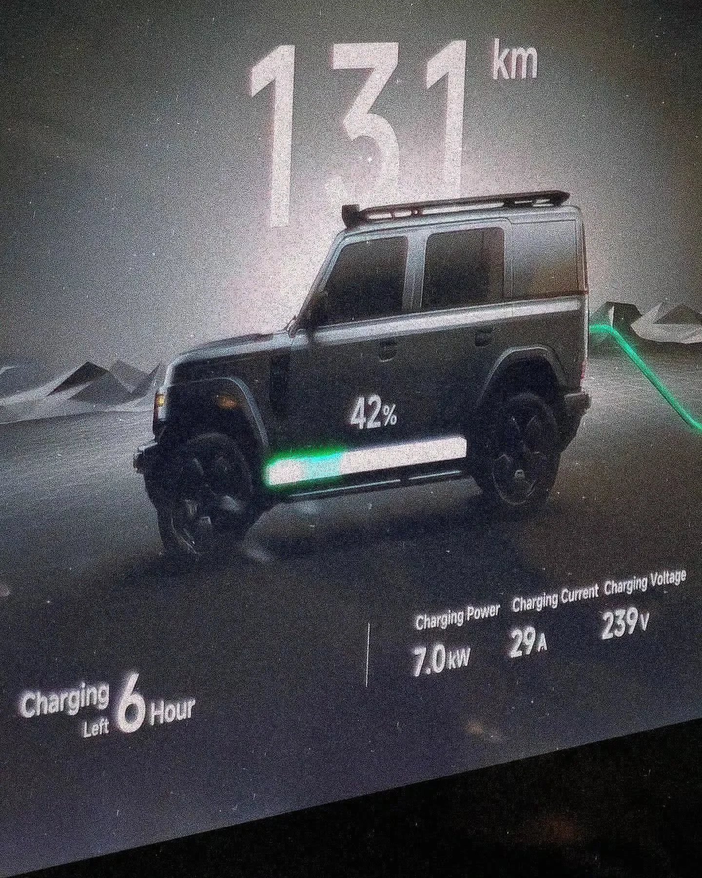 v.23 💚 🌈 ✡️ 🙏 😉 
ac 7 kW, 6 hours ++ to charge from 36%&mdash;100% 🫵

#icarv23 #ev #mod #mood #journal