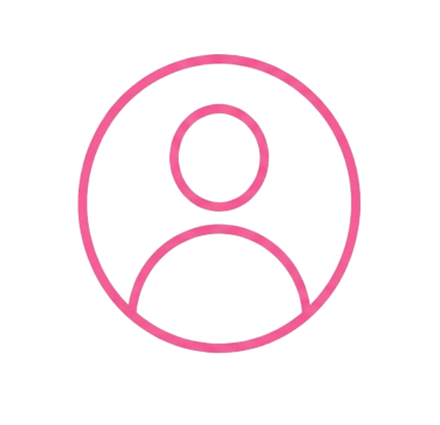 Pink and orange icon of a person inside a circle, representing a user profile or account