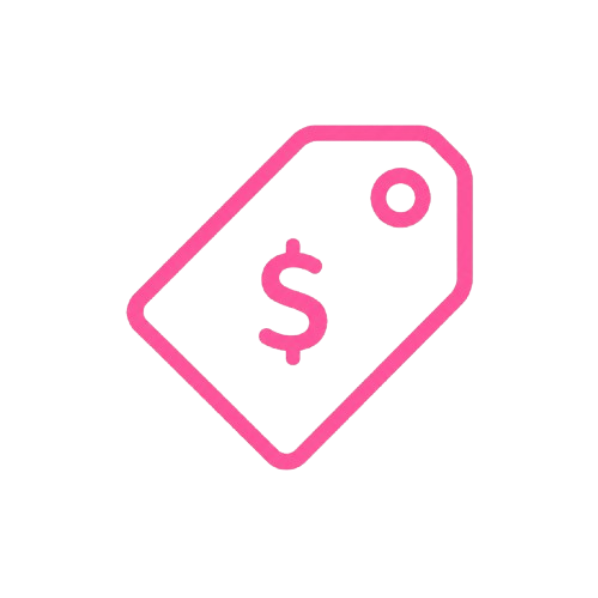 Pink price tag with a dollar sign on a black background.