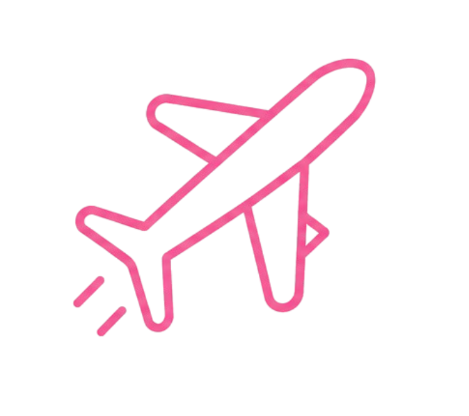 Pink neon outline of a space shuttle in a cartoon style.