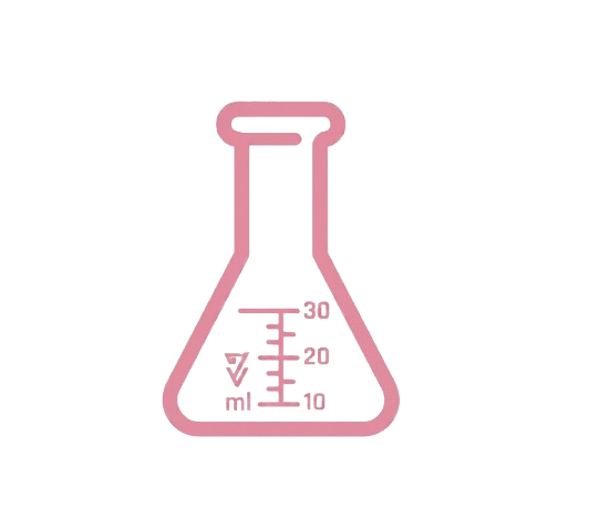 Pink outline illustration of a laboratory Erlenmeyer flask with measurement markings on a black background.