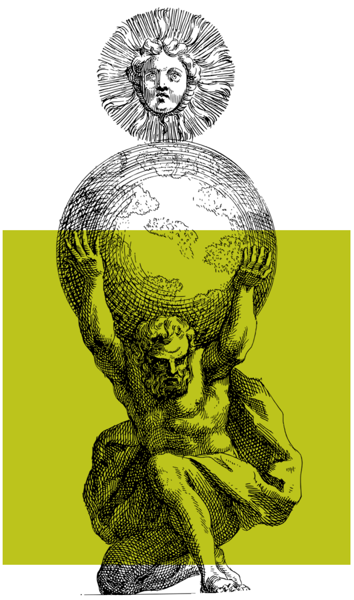 An illustration of Atlas holding the world above his head, symbolizing the weight founders carry.