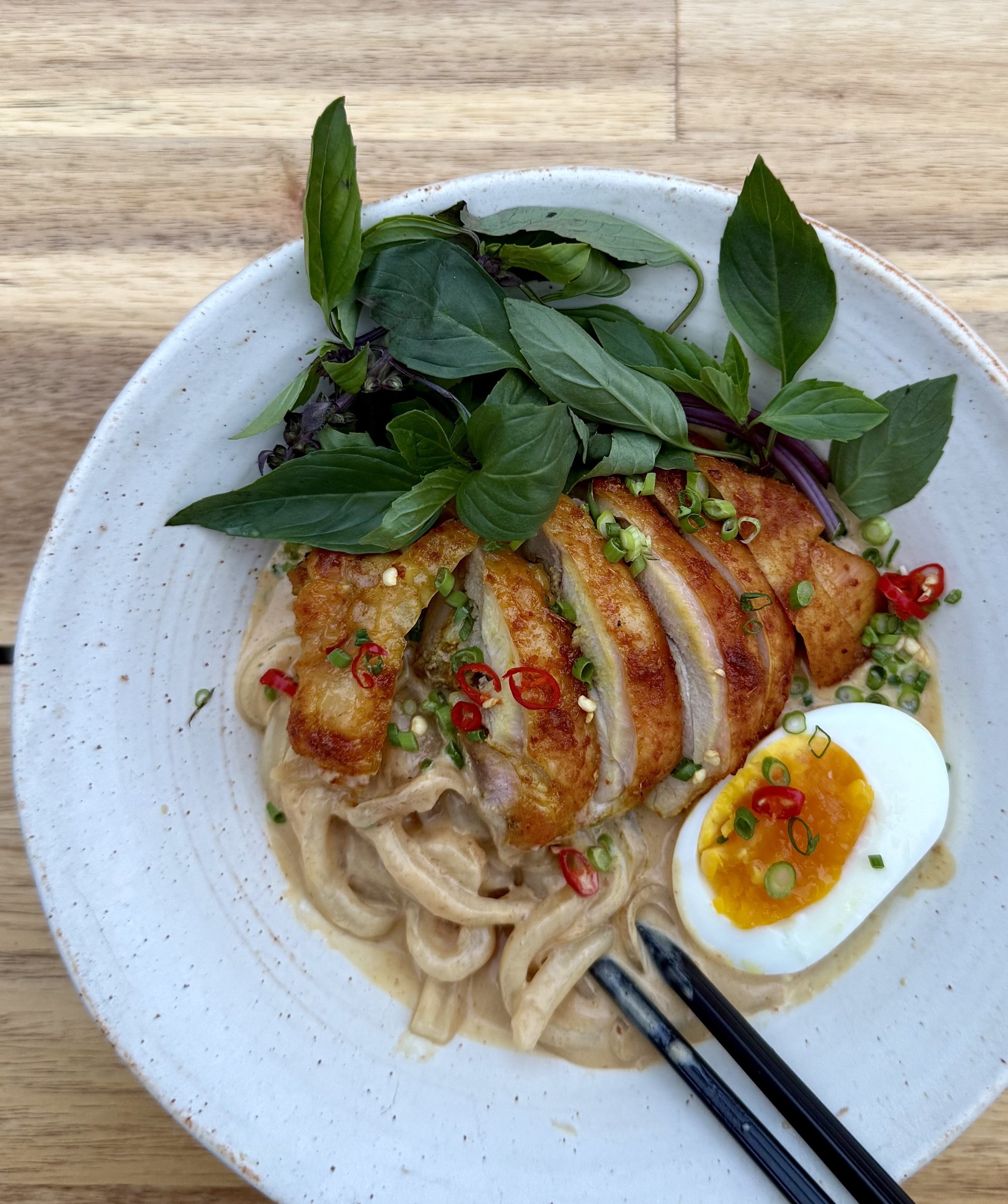 Thai Coconut Curry Udon with Roasted Chicken Thighs