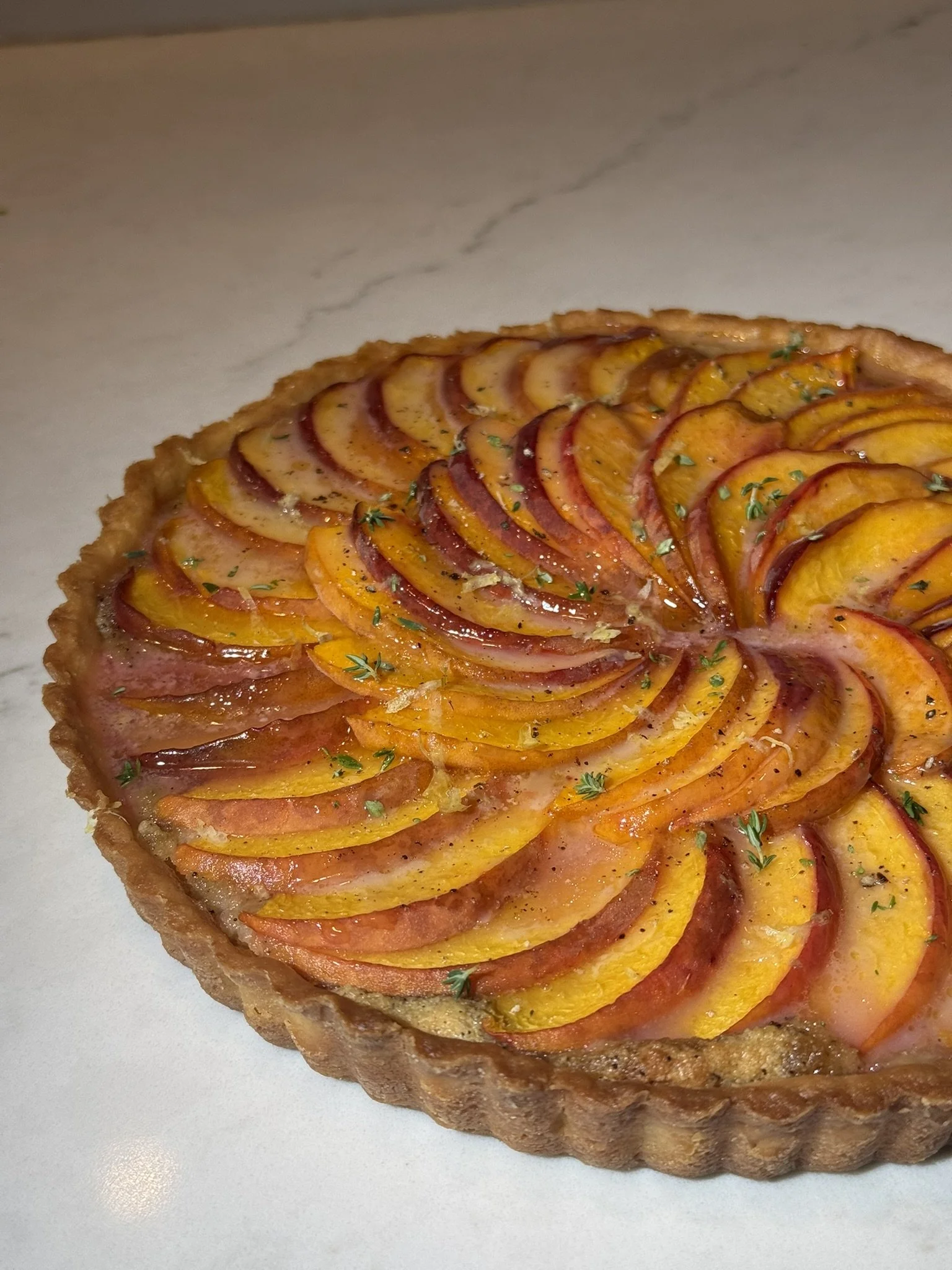 Peach Tart w/ Brown Butter Frangipane &amp; Tarragon Ice Cream