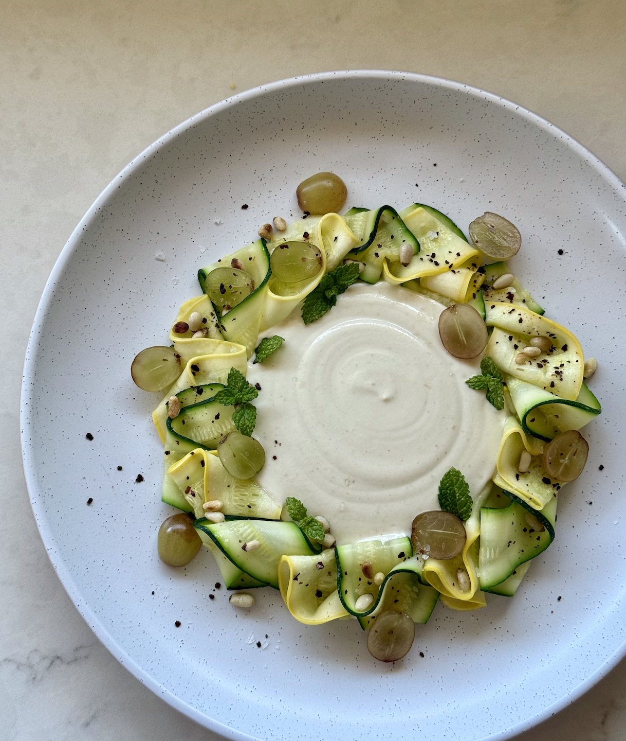 Macadamia &amp; Pine Nut “Ajo Blanco” w/ Summer Squash