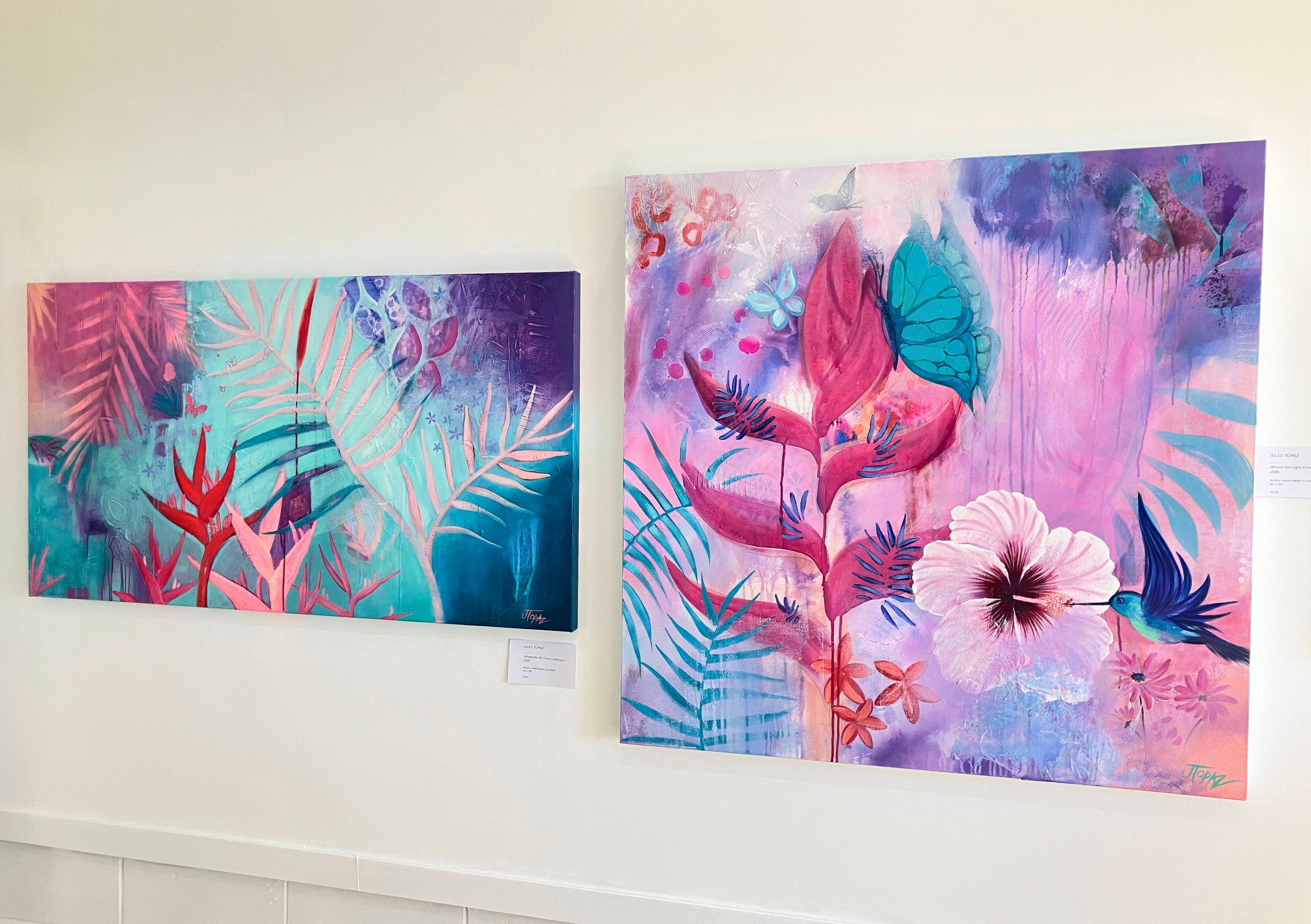 Where the Air Turns Luminous and Where the Light Grows Wild, are two large abstract botanical paintings by Jules.