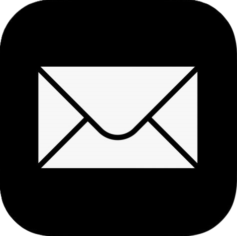 Email link button. Icon of a white envelope on a black background, representing email.