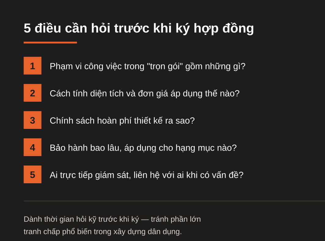 5 điều cần hỏi trước khi ký hợp đồng xây nhà trọn gói
