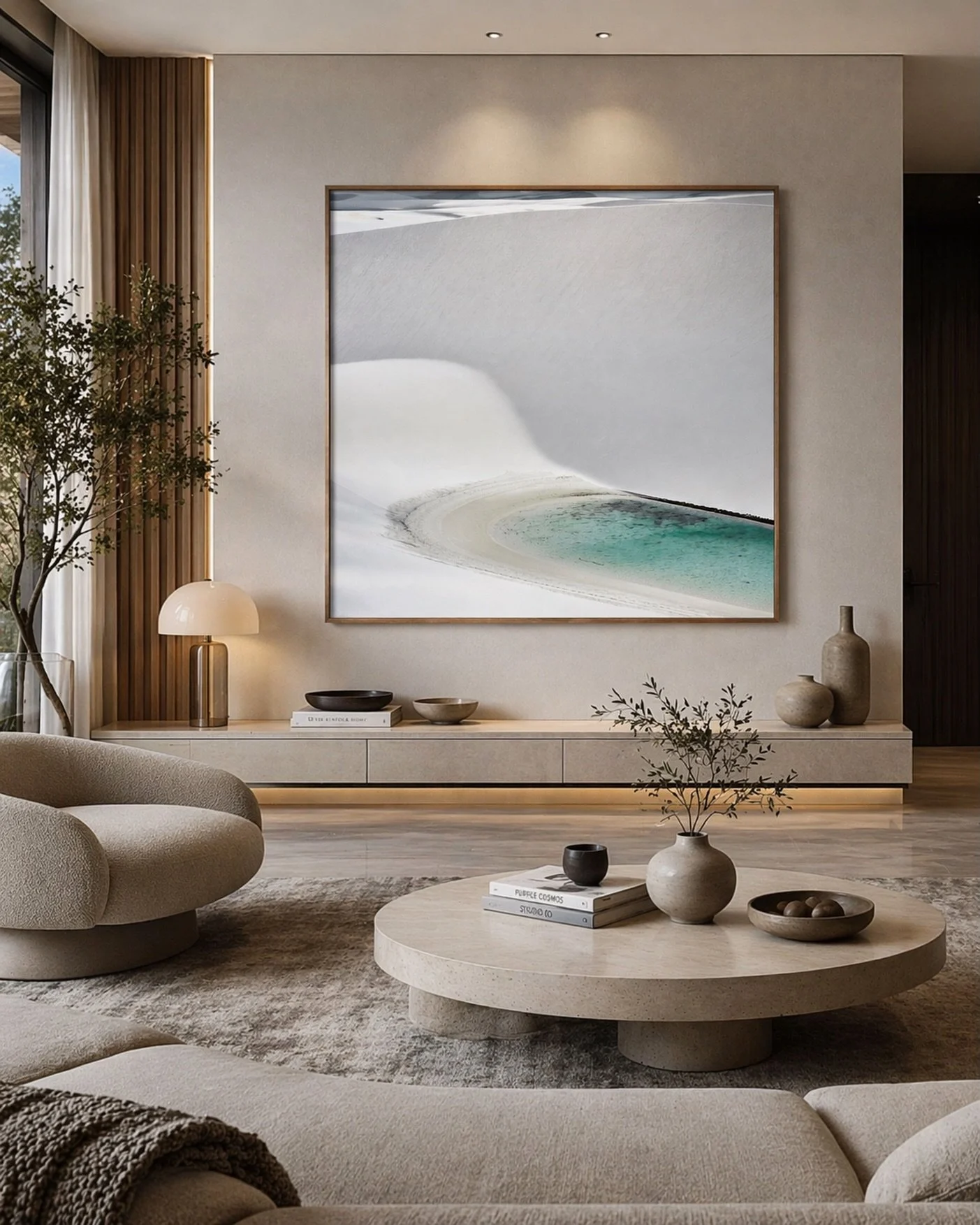 Transformar uma imagem em presen&ccedil;a &eacute; levar a arte para dentro do espa&ccedil;o de forma elegante, sutil e marcante.
Nesta composi&ccedil;&atilde;o, a leveza das formas, a pureza dos tons e a serenidade da paisagem dialogam com um ambien