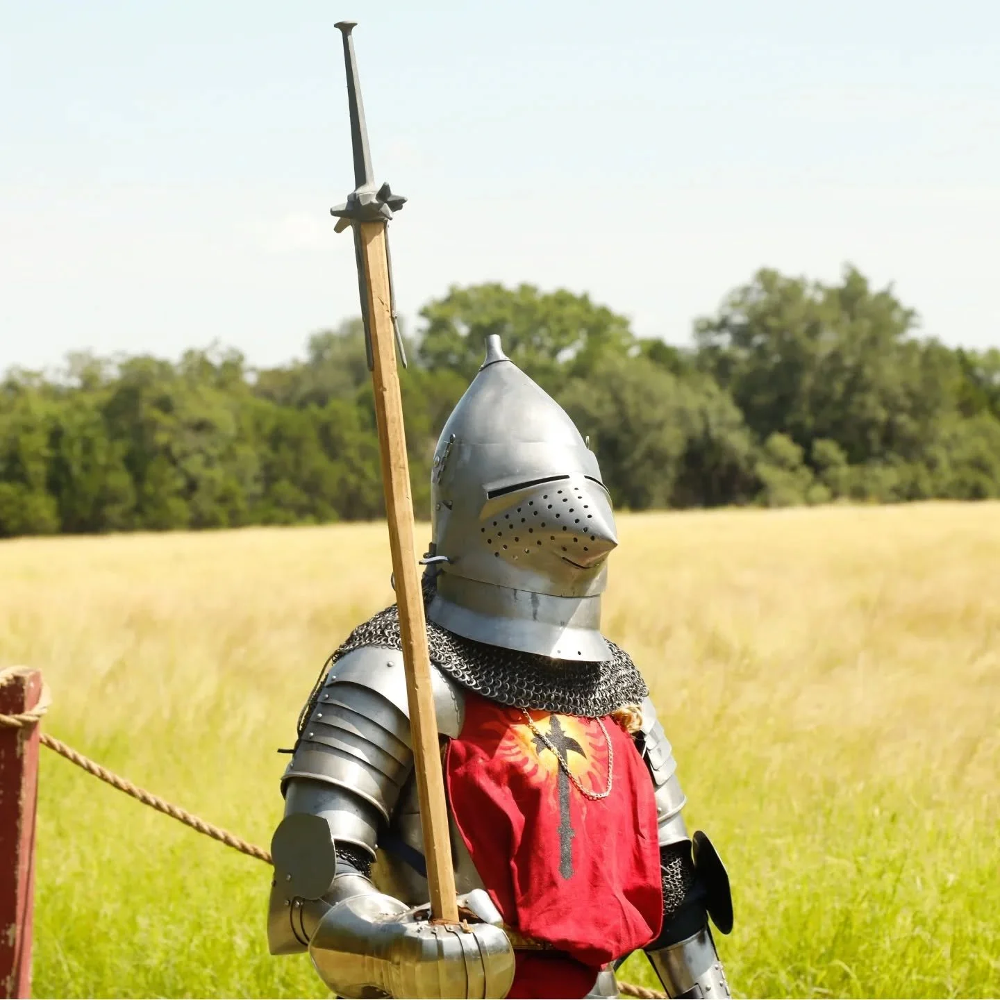 Today we feature one of our founding members, Gage. Gage is known in the SCA as Estienne,and is one of our 14th century members. He strives to reenact a French Knight from around the time of the Battles of Agincourt and Baug&eacute;. He began his med