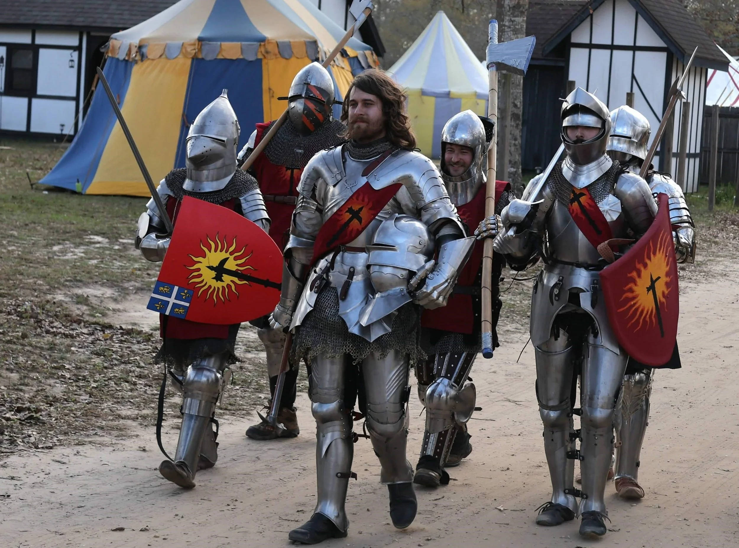 knights of the sable hammer marching in 14th and 15th century armor. Austin TEXAS