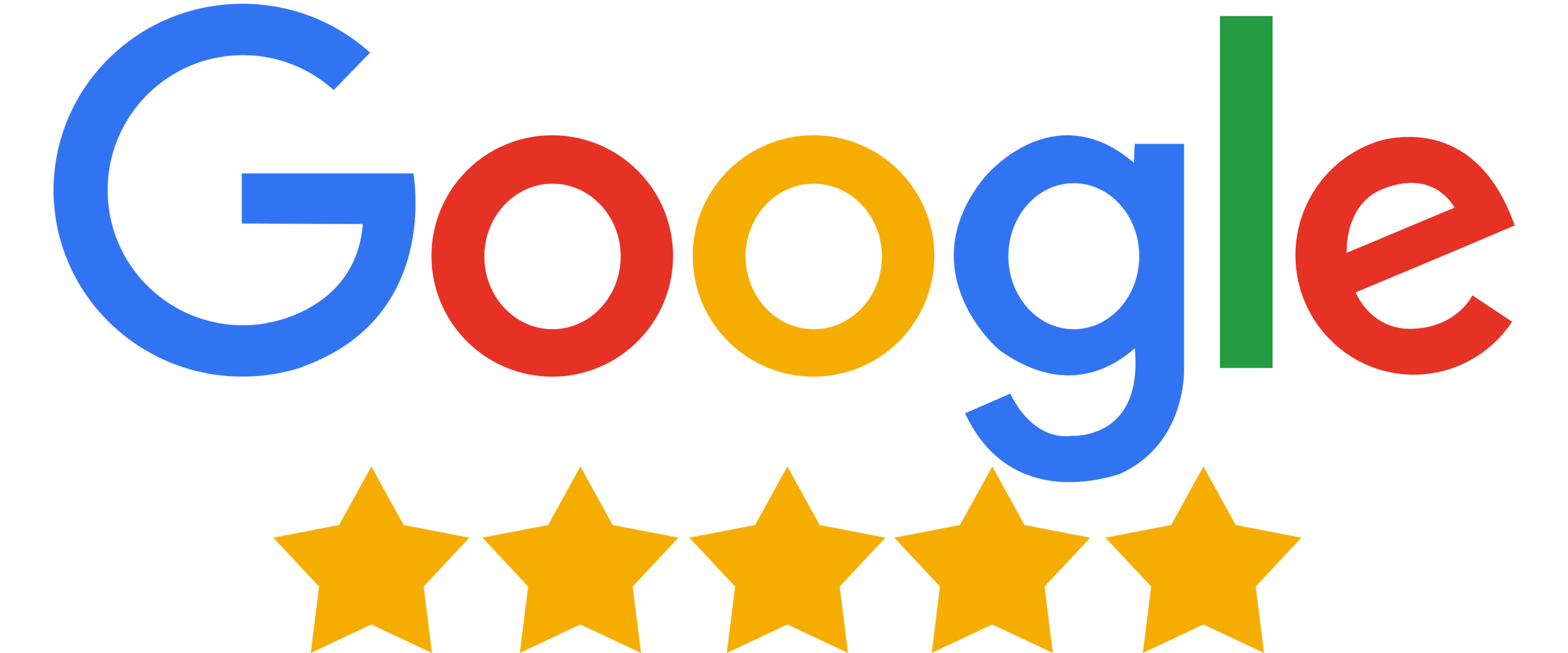 Google logo with five gold stars below.