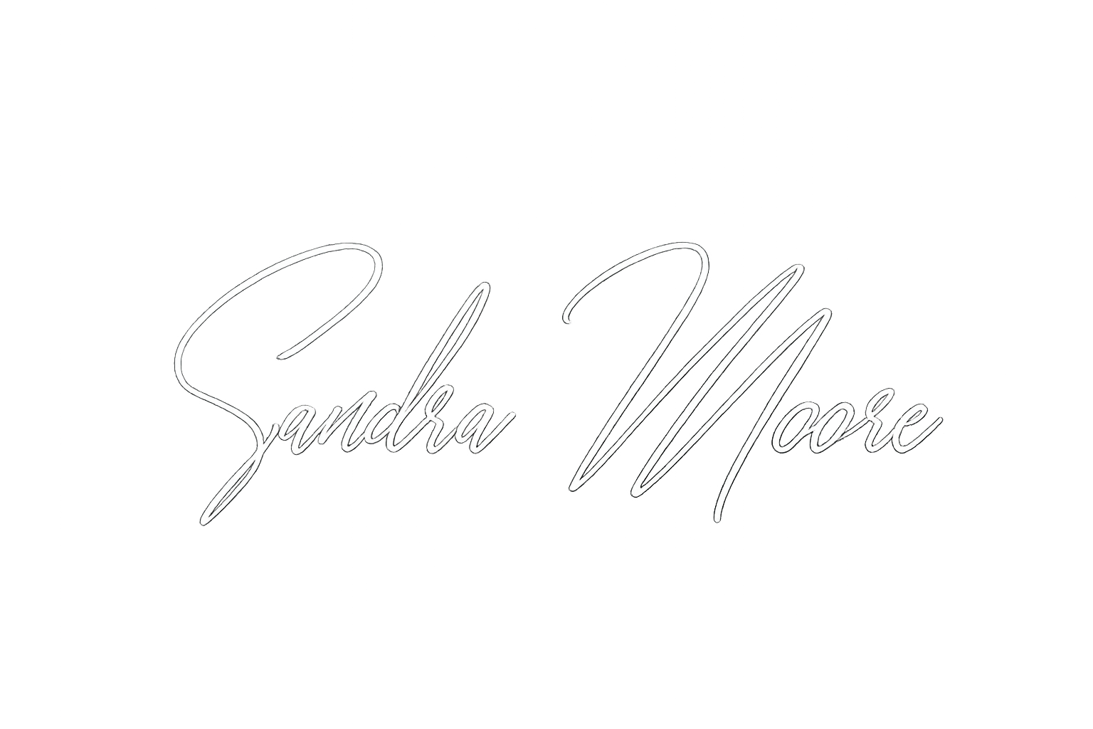 Neon sign with the name 'Sandra Moore' written in cursive across a gradient background.