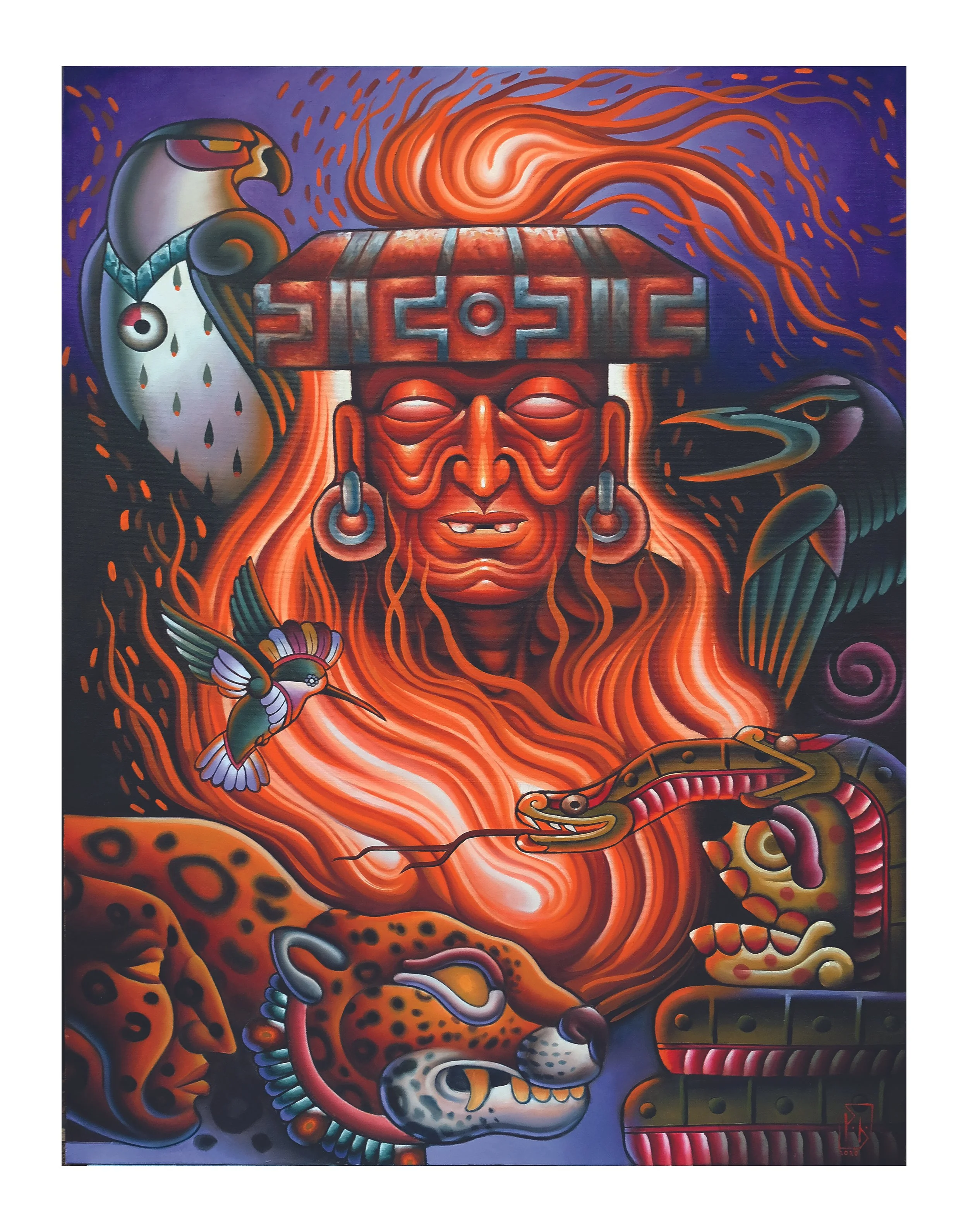 Huehueteotl Grandfather Fire  
Oil on Canvas 
2021