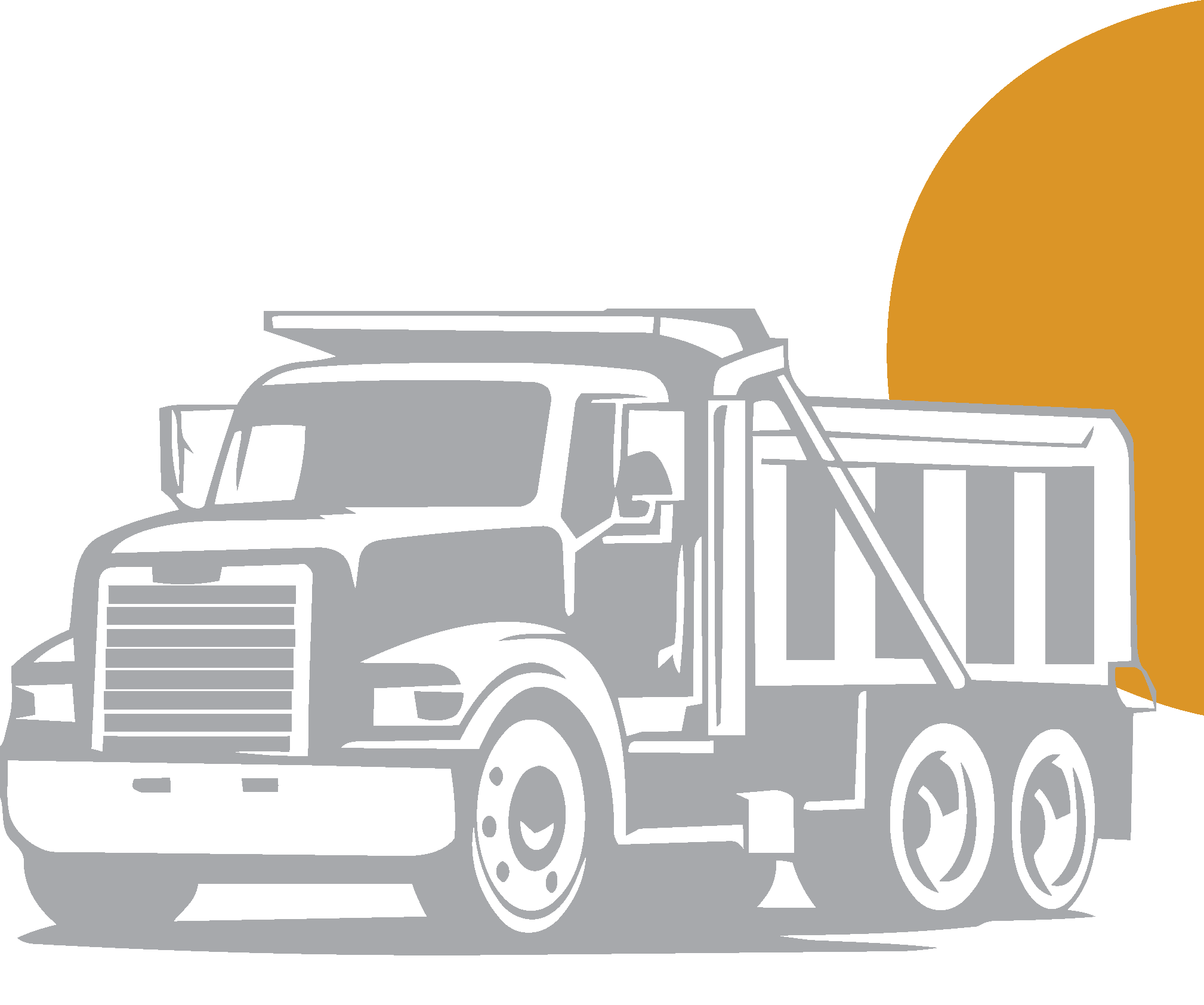 A gray outline drawing of a semi-truck, with a large orange circle behind it, partially visible.