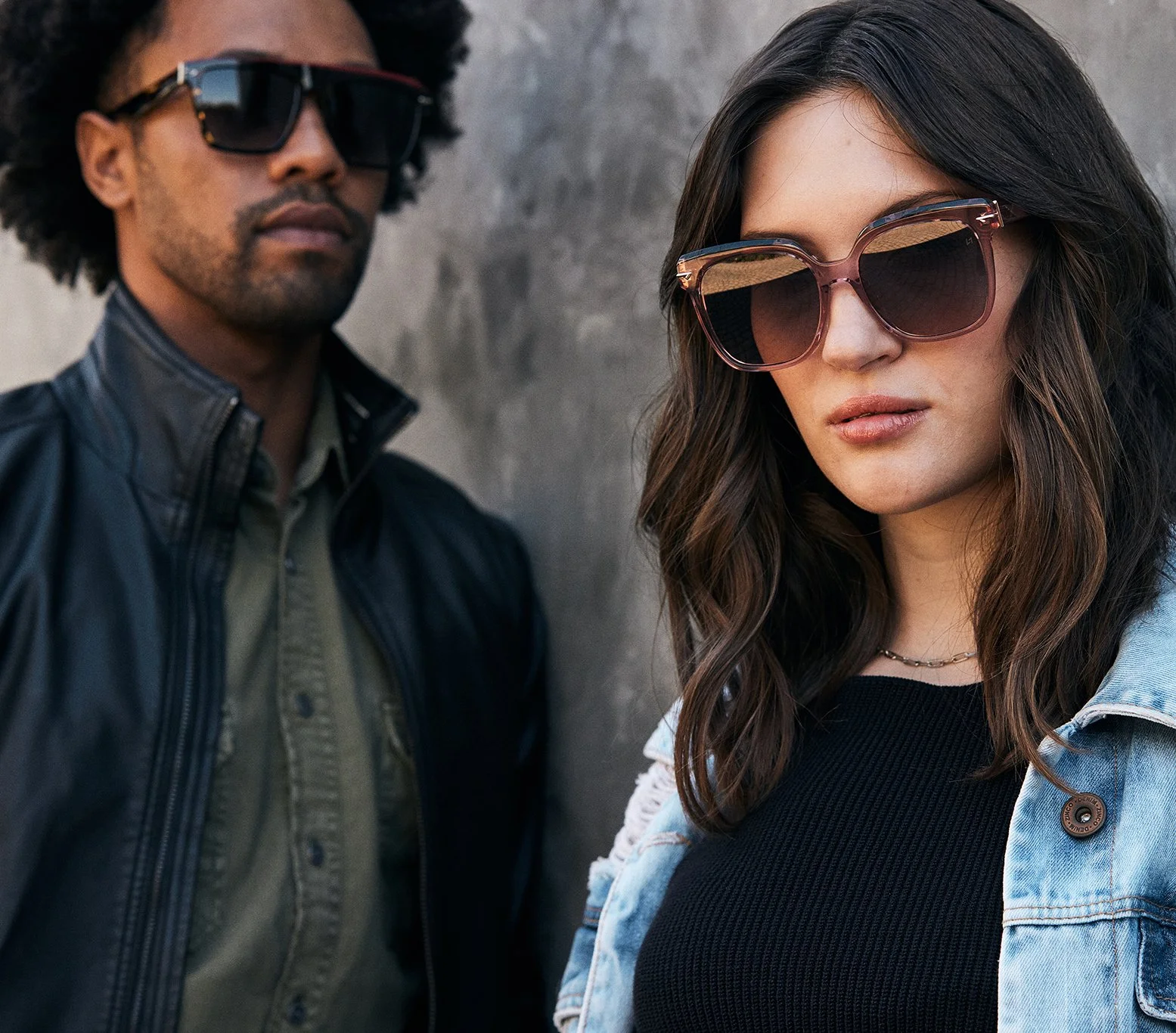 Man and Woman wearing Square Fashion Sunglasses