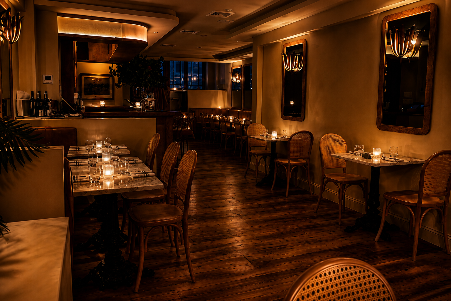 Intimate dining room at Pattin' NYC, New American restaurant near Broadway, Manhattan.