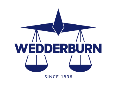 Logo featuring a stylized fighter jet above the text 'WEDDERBURN' and 'SINCE 1896'.