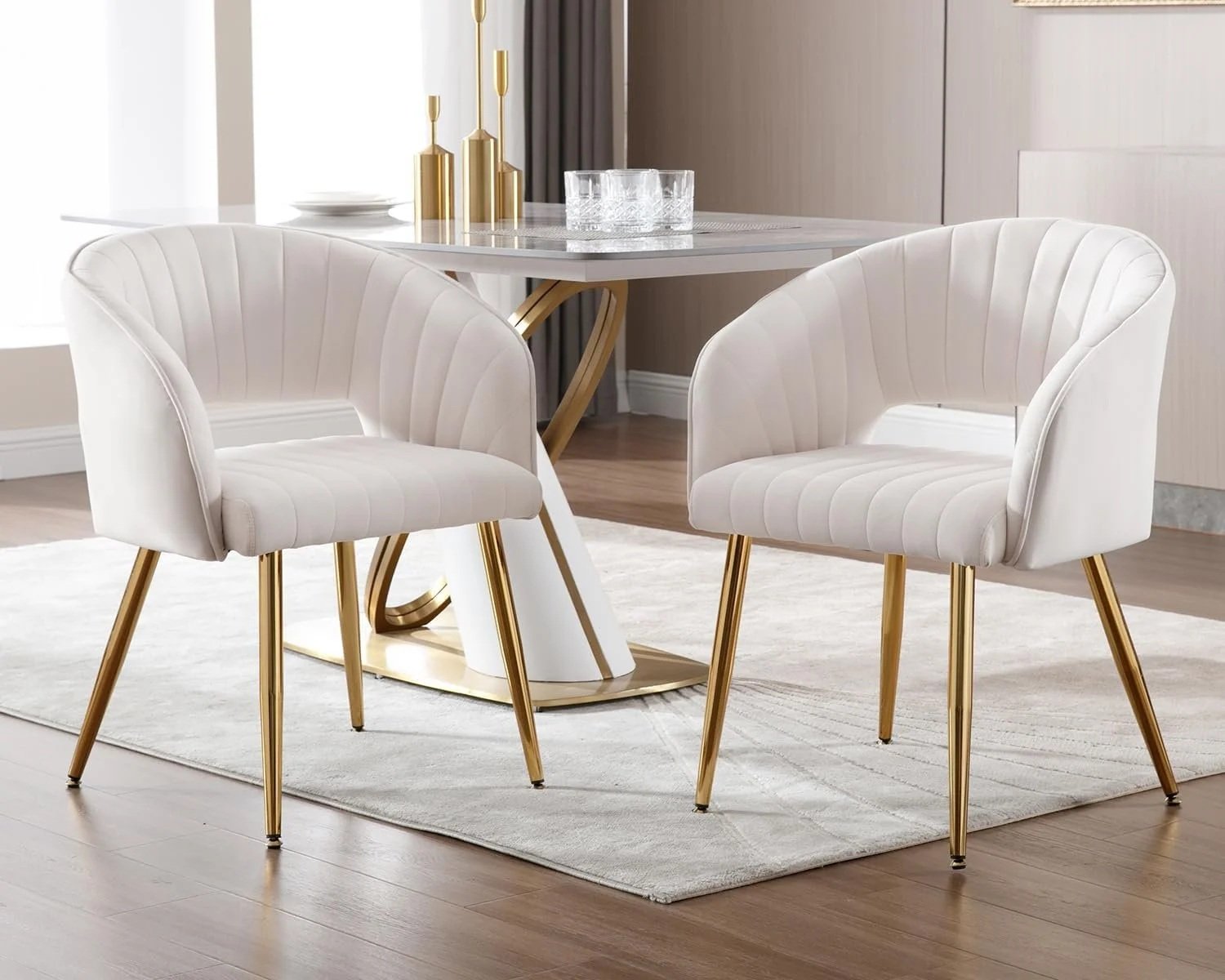 KCC modern cream velvet tufted accent armchair gold legs Amazon dining living room