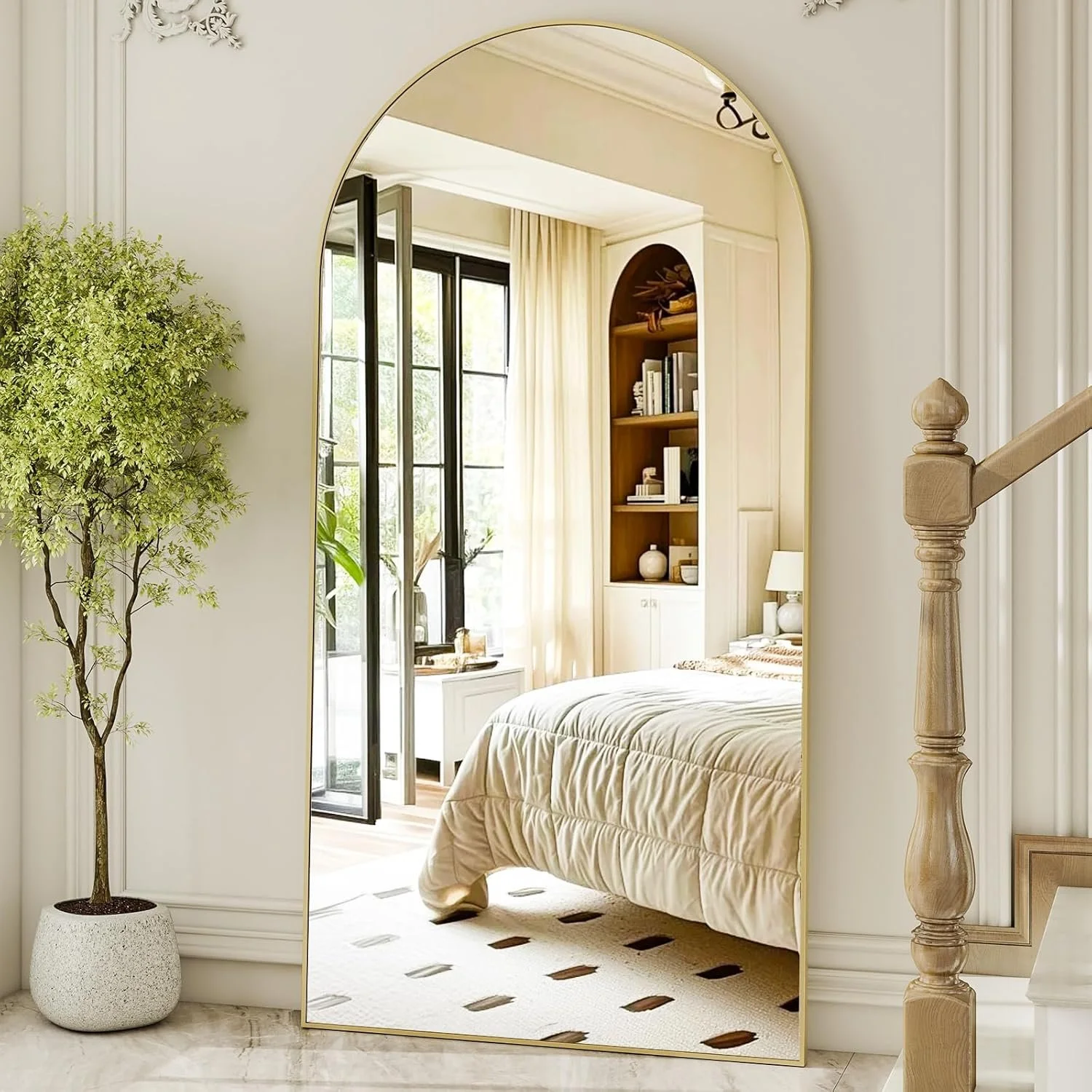 HARRITPURE 71 inch arched full length leaning mirror gold frame Amazon bedroom