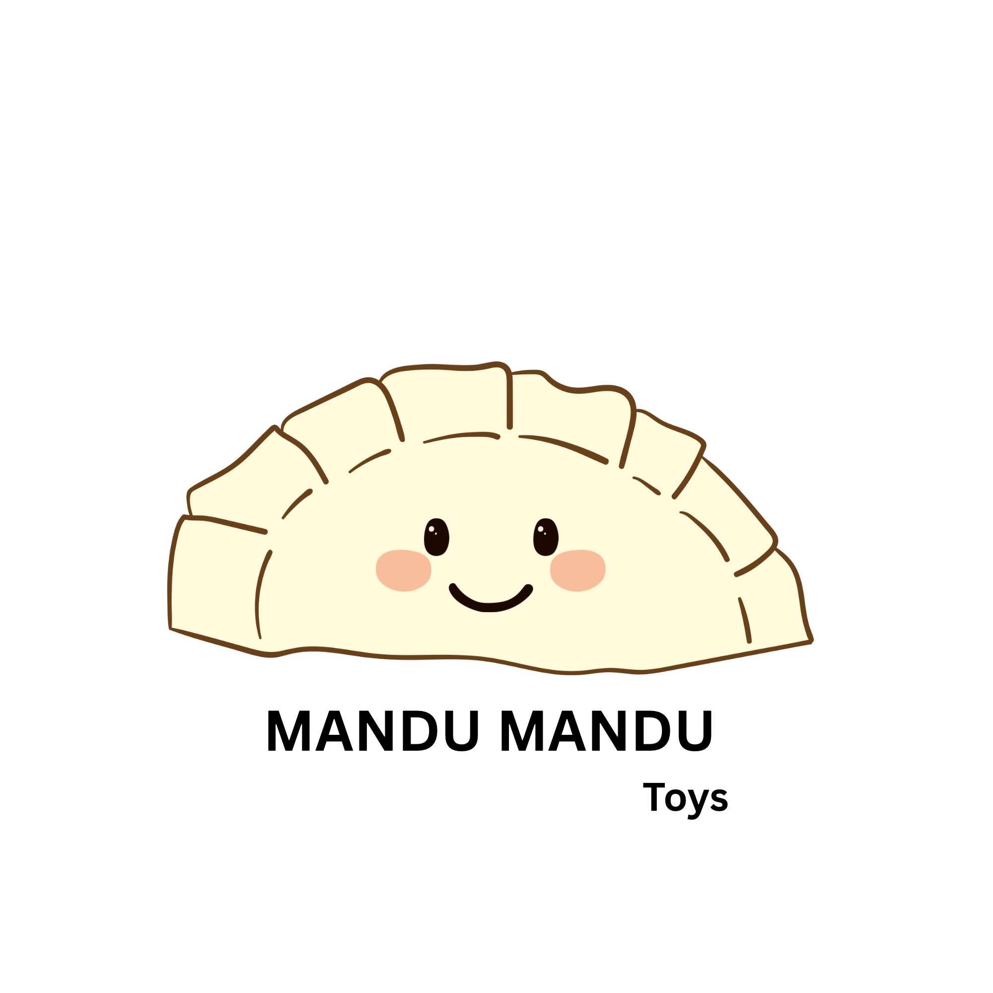 Digital drawing of a smiling naan bread with cartoon-like facial features. Text on the image reads 'MANDU MANDU Toys'.