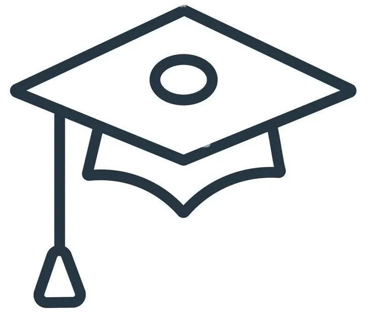 Line drawing of a graduation cap with a tassel.