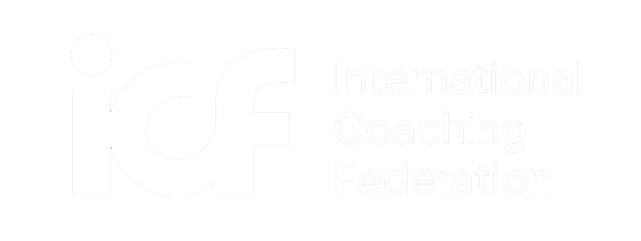 Logo of the International Coaching Federation with a black background and white text.