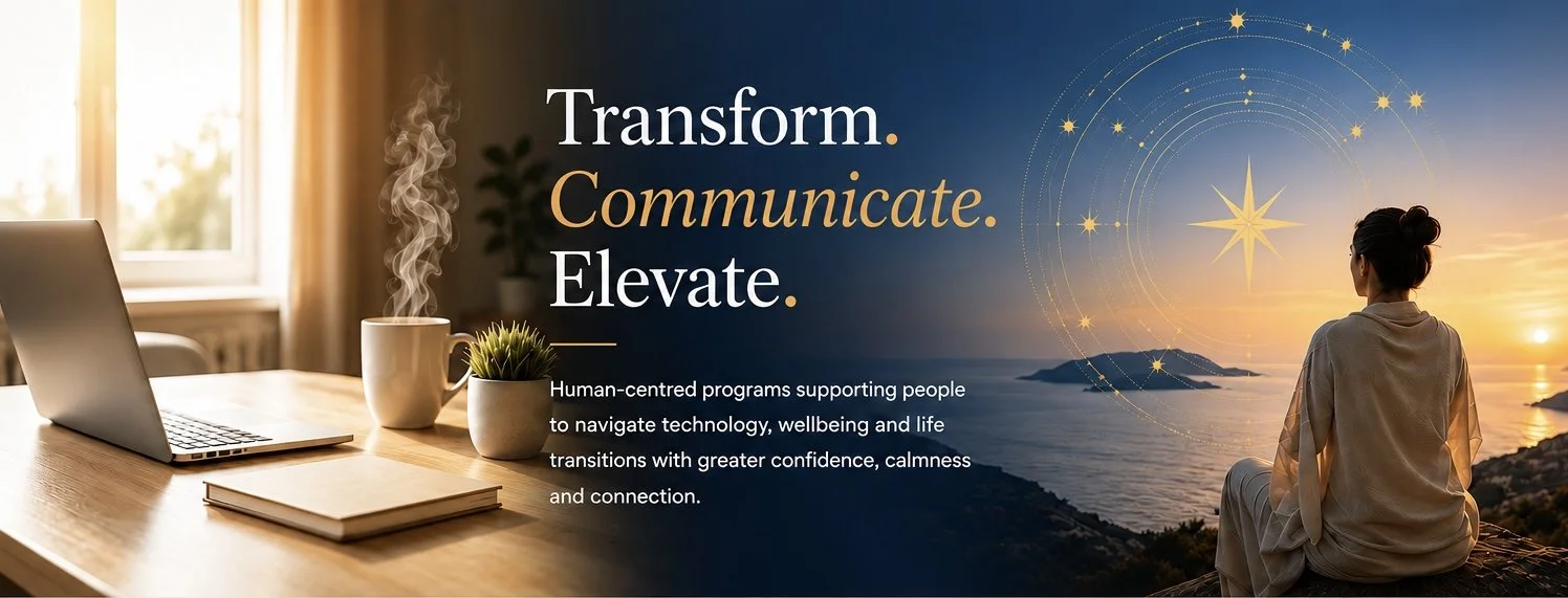 Tamyle Communications programs and workshops including human-centred technology, AI learning, nervous system wellbeing, yoga/yoga therapy, astrology and personal transformation in Port Stephens NSW
