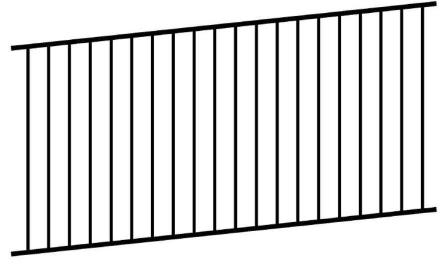 Black metal fence with vertical bars and a slightly tilted perspective.