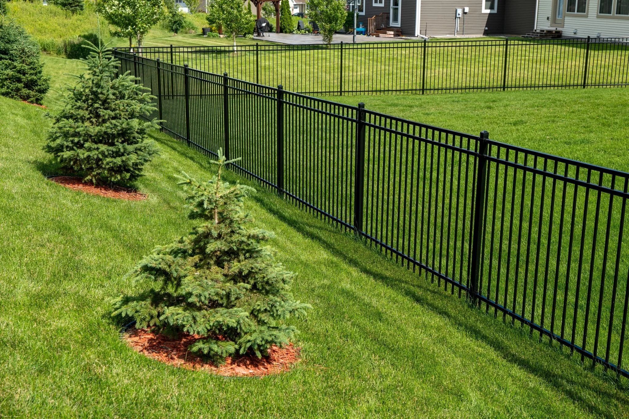 ornamental black metal fence, steel fence, wrought iron, outdoor