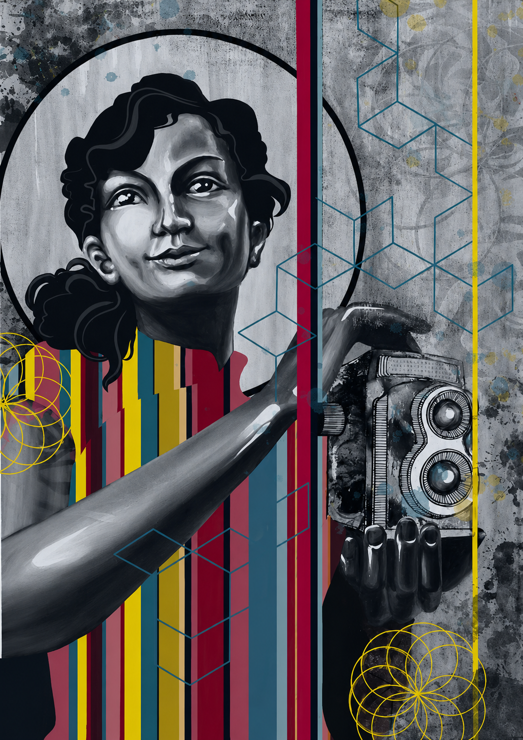 TIANZIFANG, Acrylic and Collage on Canvas, 40 x 55cm, 2023